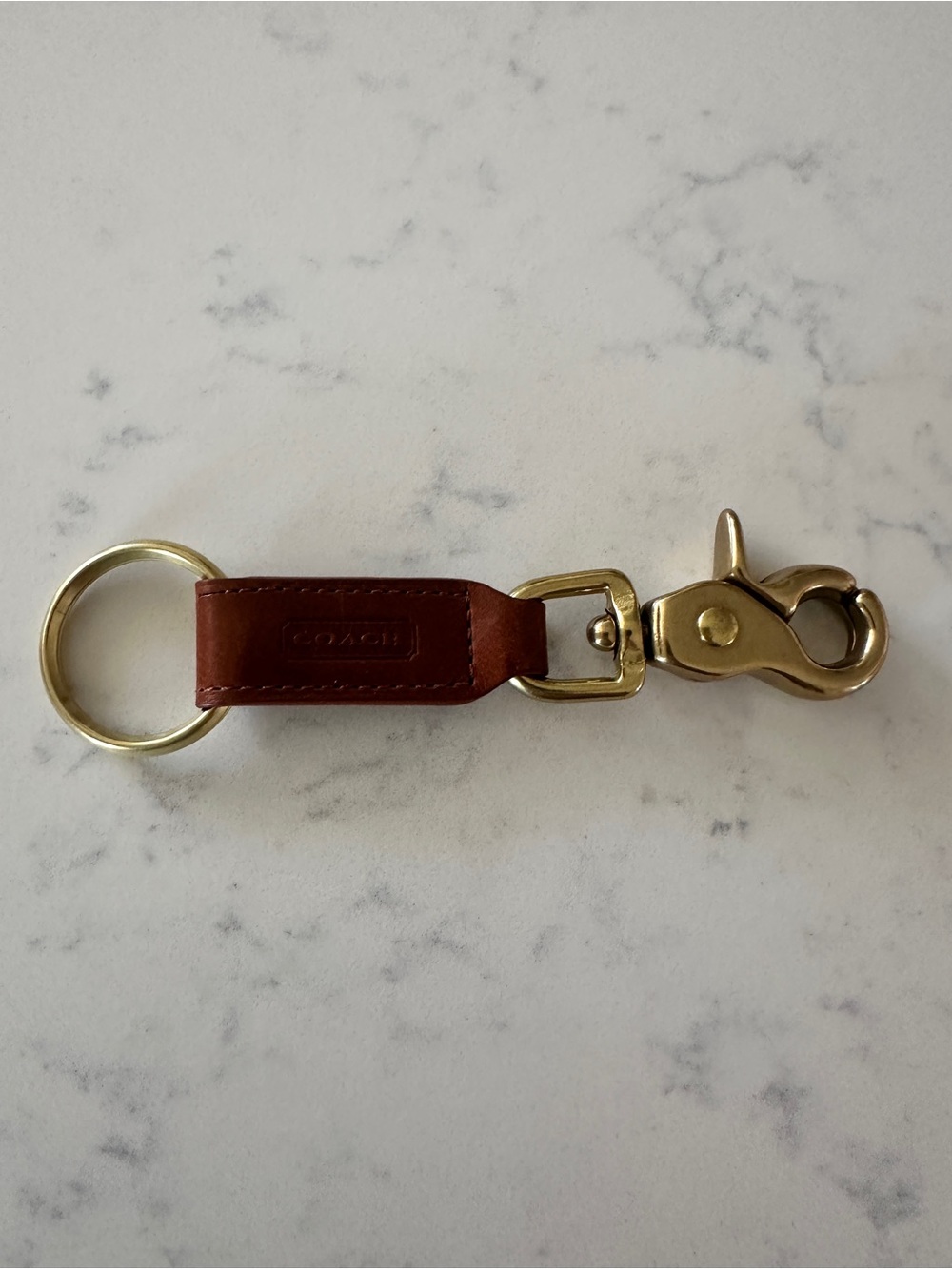 COACH Valet BRASS Trigger Snap Key Fob Keychain, 1661, BROWN Leather